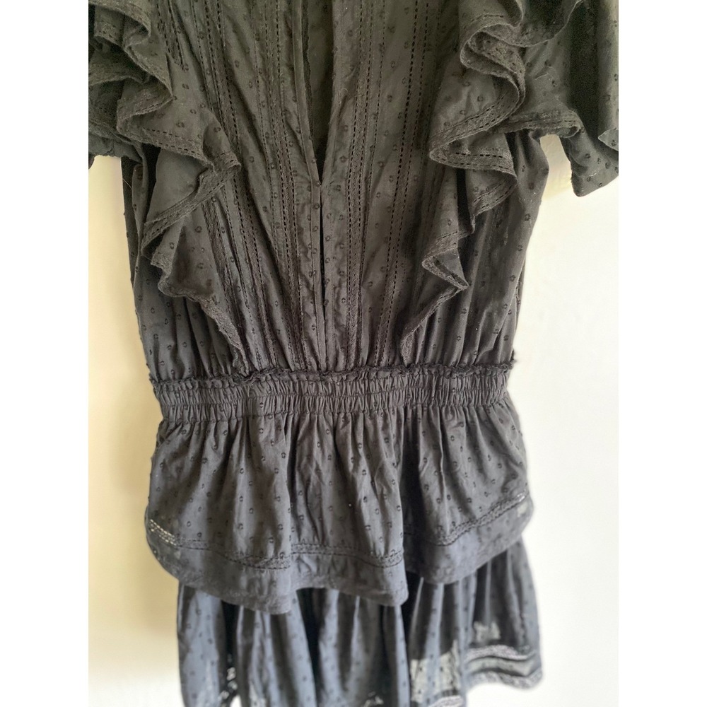 LoveShackFancy Natasha Ruffle Tiered Minidress Black Cotton Eyelet Size L - Picture 14 of 16